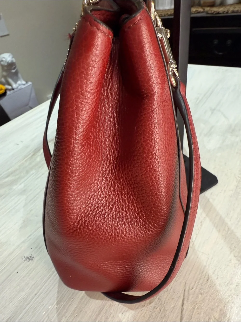 Coach Christie Red Pebbled Leather Carryall Satchel with Gold Hardware-EUC
